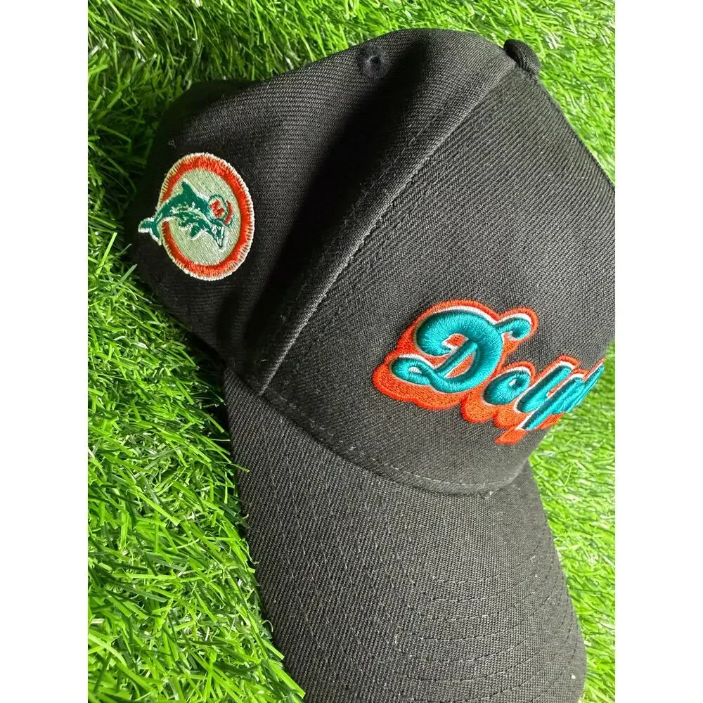 Miami Dolphins New Era 9FIFTY Snapback Hat Cap Black Teal Orange Script Logo NFL